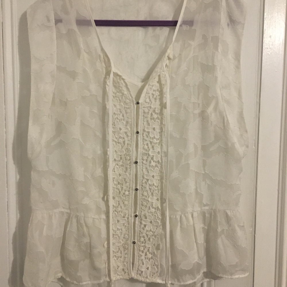 Anthropologie white sheer lace blouse
